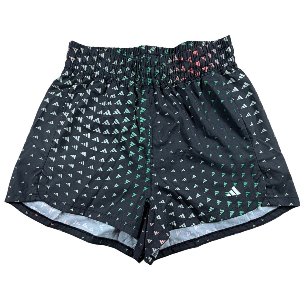 Adidas Aeroready Women Black Geometric Logo Print Running Shorts Small Loose Fit
